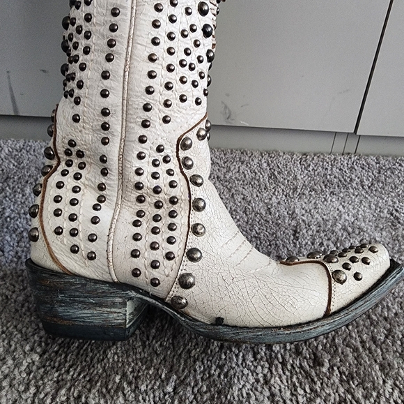 Old Gringo/Double D Studded White/Taupe Boots Size 5.5 Cowboy/Western Boots - Picture 3 of 9